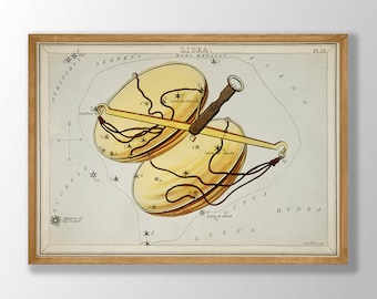 Libra Zodiac Art Print: Vintage Astrology Poster
