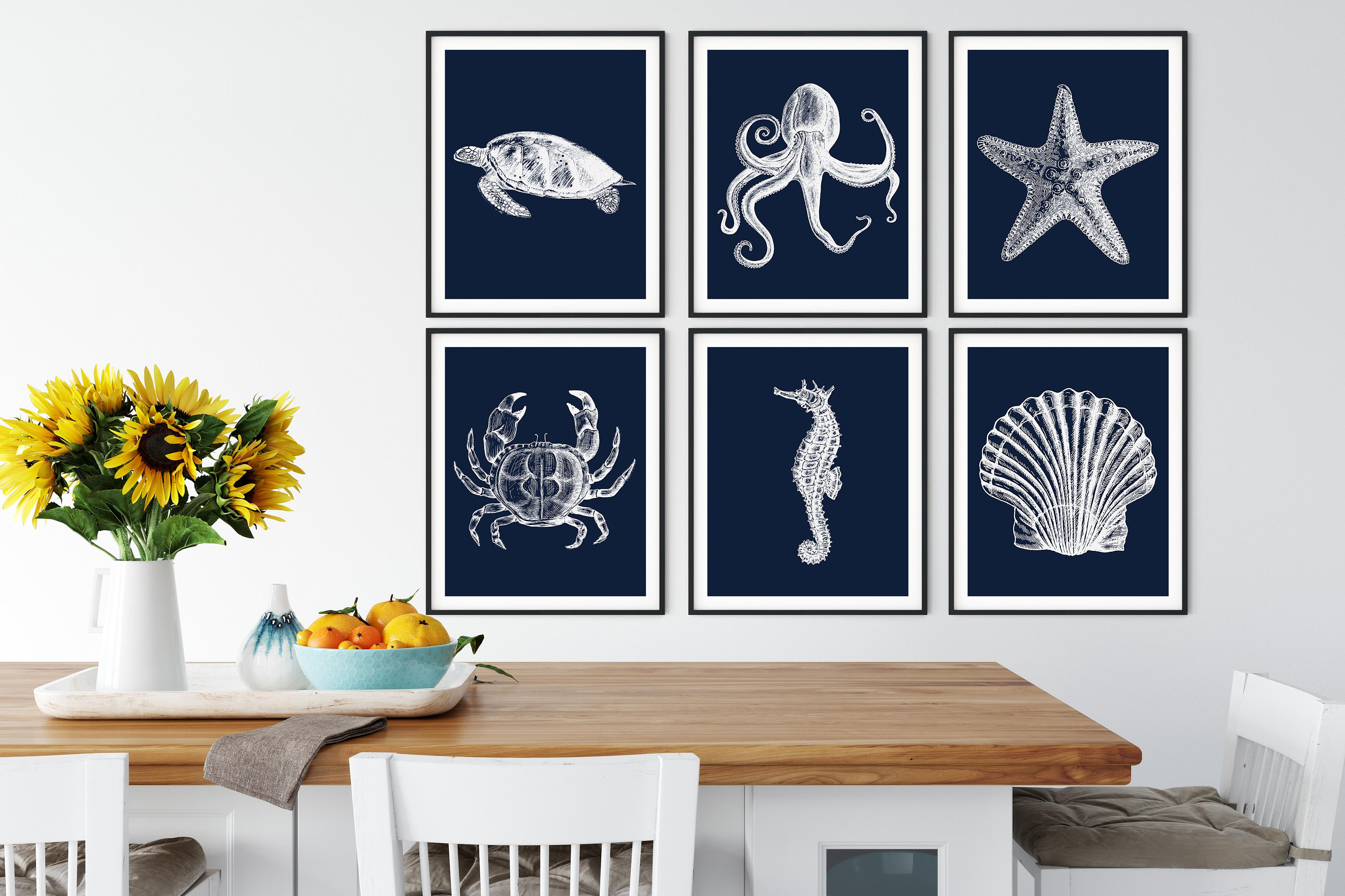 Navy Blue Nautical Prints Set of 6 Nautical Art Coastal Etsy