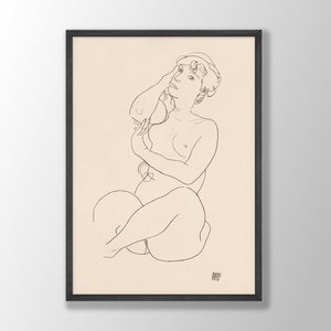 Stampa di Egon Schiele / Donna nuda. Donna seduta in corsetto e stivali 1918, Poster di Schiele, Arte murale di Schiele, Regalo di inaugurazione della casa, Poster del museo