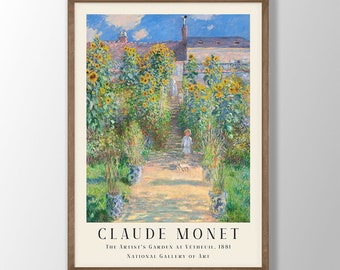 Claude Monet Art Print | Garden at Vétheuil, Monet Wall Art, Art Nouveau Prints, Monet Exhibition Art, Farmhouse Decor, Kitchen Print