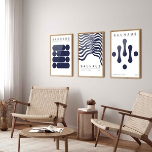 Blå Bauhaus-konsttryck, set med 3: Modern heminredning från mitten av århundradet bild 8