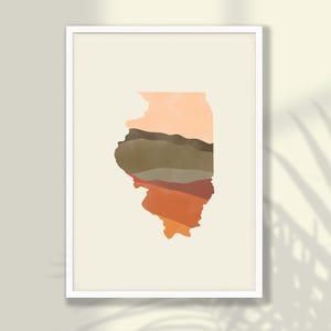 Poster con mappa dello stato dell'Illinois in stile bohémien - Arte murale dello stato dell'Illinois, stampa di viaggio, stampa dell'Illinois, arredamento per la casa dell'Illinois - CORNICE e TELA