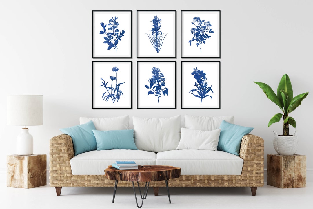 Indigo Blue Flower Print Set of 6 - Watercolor Botanical Wall Art - Etsy