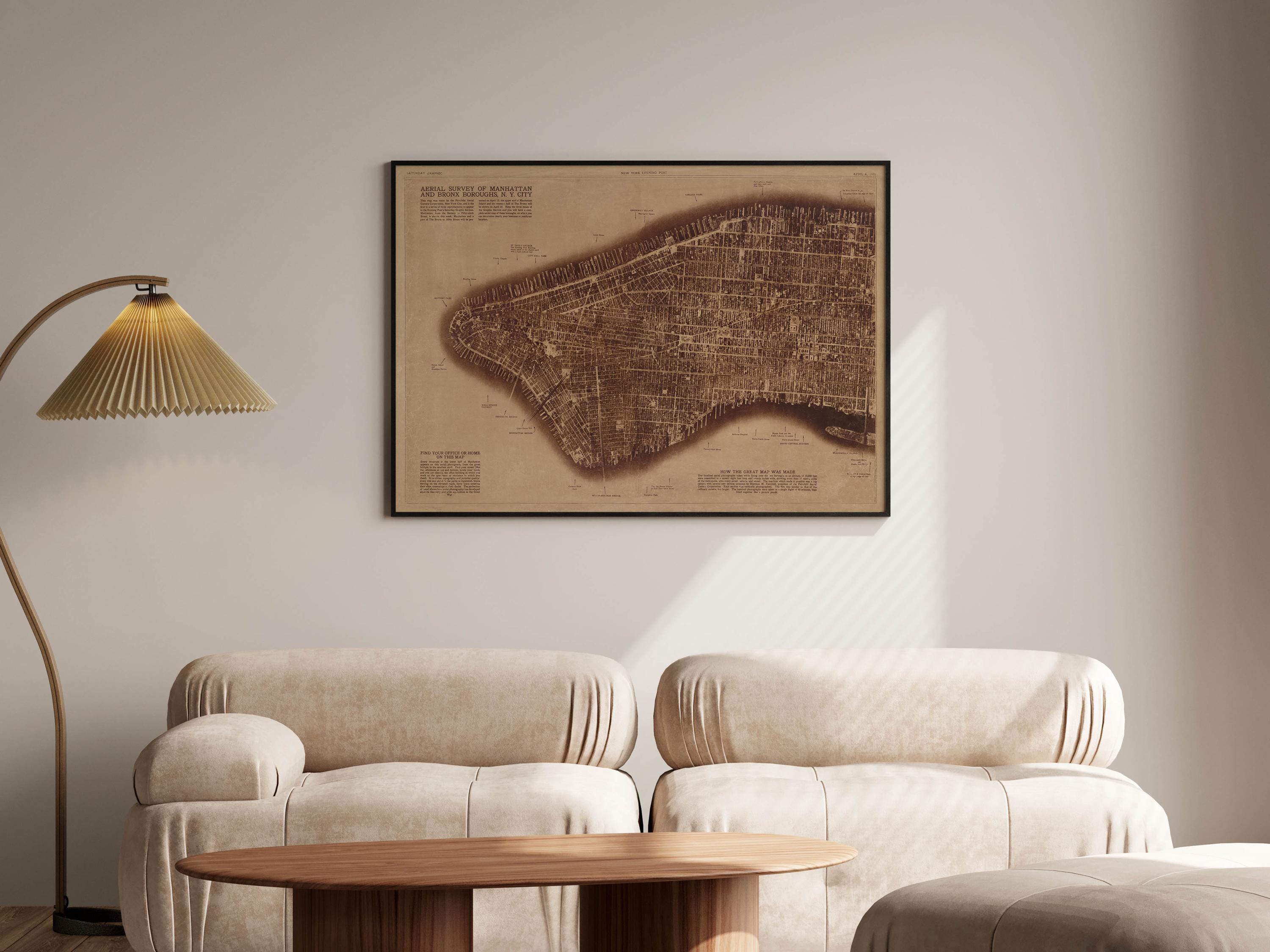 1922年ヴィンテージニューヨーク市地図ポスター：アンティーク歴史 