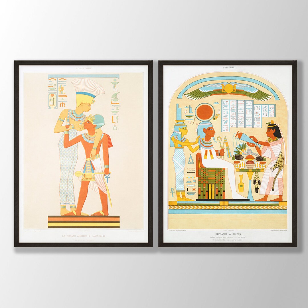Egyptian Art Prints Set of 2 Egyptian Goddess Anouke and Osiris