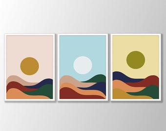 Boho Mountain Landscape Print Set: Chic Home Decor