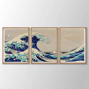 Japanese Prints Set of 3 - Kanagawa Print, Woodblock Art, Japanese Wall Art, Gallery Wall Art, Great Wave Print, Hokusai Prints,Kanagawa Art