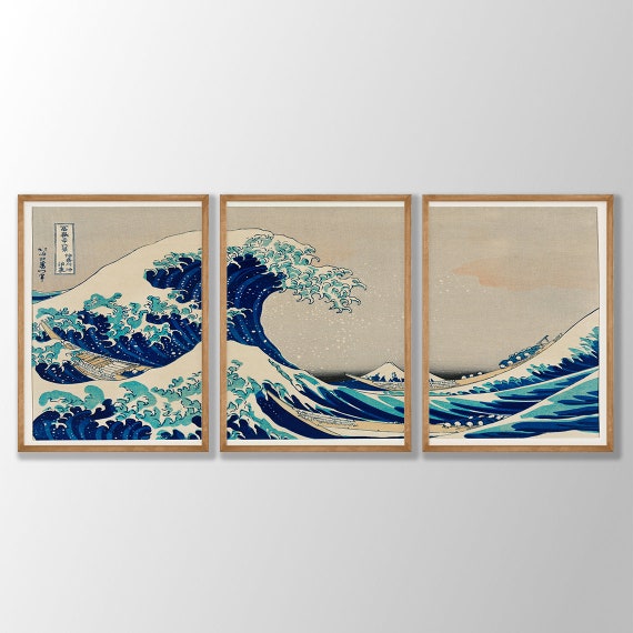 Japanese Prints Set of 3 - Kanagawa Print, Woodblock Art, Japanese Wall Art, Gallery Wall Art, Great Wave Print, Hokusai Prints,Kanagawa Art