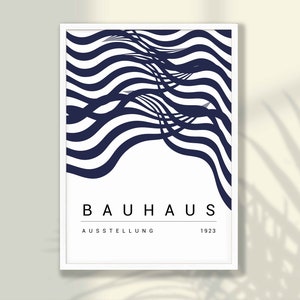 Blå Bauhaus-konsttryck, set med 3: Modern heminredning från mitten av århundradet bild 5