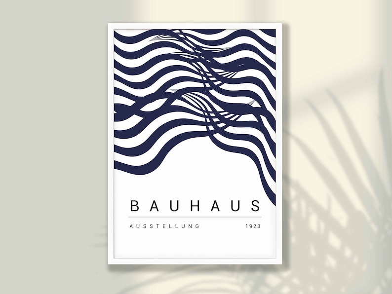 Blå Bauhaus-konsttryck, set med 3: Modern heminredning från mitten av århundradet bild 5
