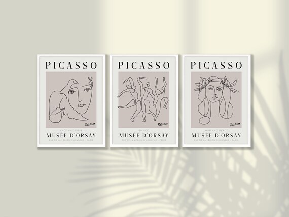 Neutral Picasso Prints Set of 3 No:7- Animal Line Art, Pablo