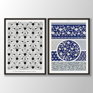 Chinoiserie Ornament Prints Set of 2 No2- Blue Tile Wall Art, Chinoiserie Wall Art, Chinoiserie Print, Floral Ornament Wall Art, Asian Decor