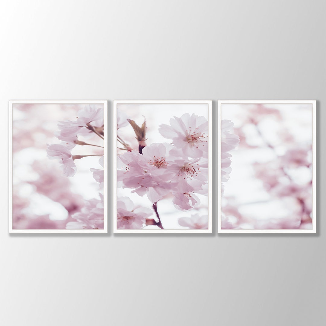 Cherry Blossom Art Print Set of 3: Blush Pink Sakura Floral Wall Decor ...