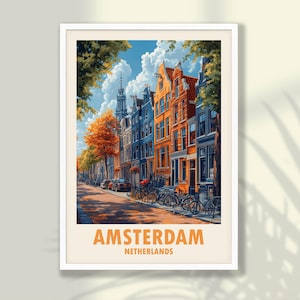 Poster de voyage d'Amsterdam - impression d'Amsterdam, impression de voyage, décoration de voyage, art mural Amsterdam, art mural Pays-Bas - OPTIONS DE CADRE et de toile