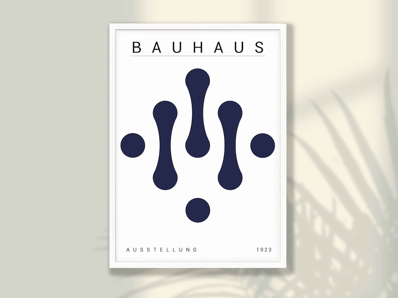 Blå Bauhaus-konsttryck, set med 3: Modern heminredning från mitten av århundradet bild 6