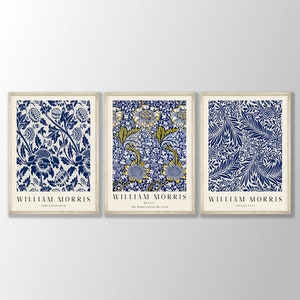 William Morris Prints Set of 3 No:9 - William Morris Poster, William Morris Exhibition, Art Nouveau Poster, Blue Floral Art, Kitchen Print