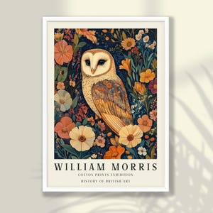 William Morris Owl Print No:2 | William Morris Poster, Owl Poster, Owl Wall Decor, Mid Century Exhibition Poster - FRAME and CANVAS