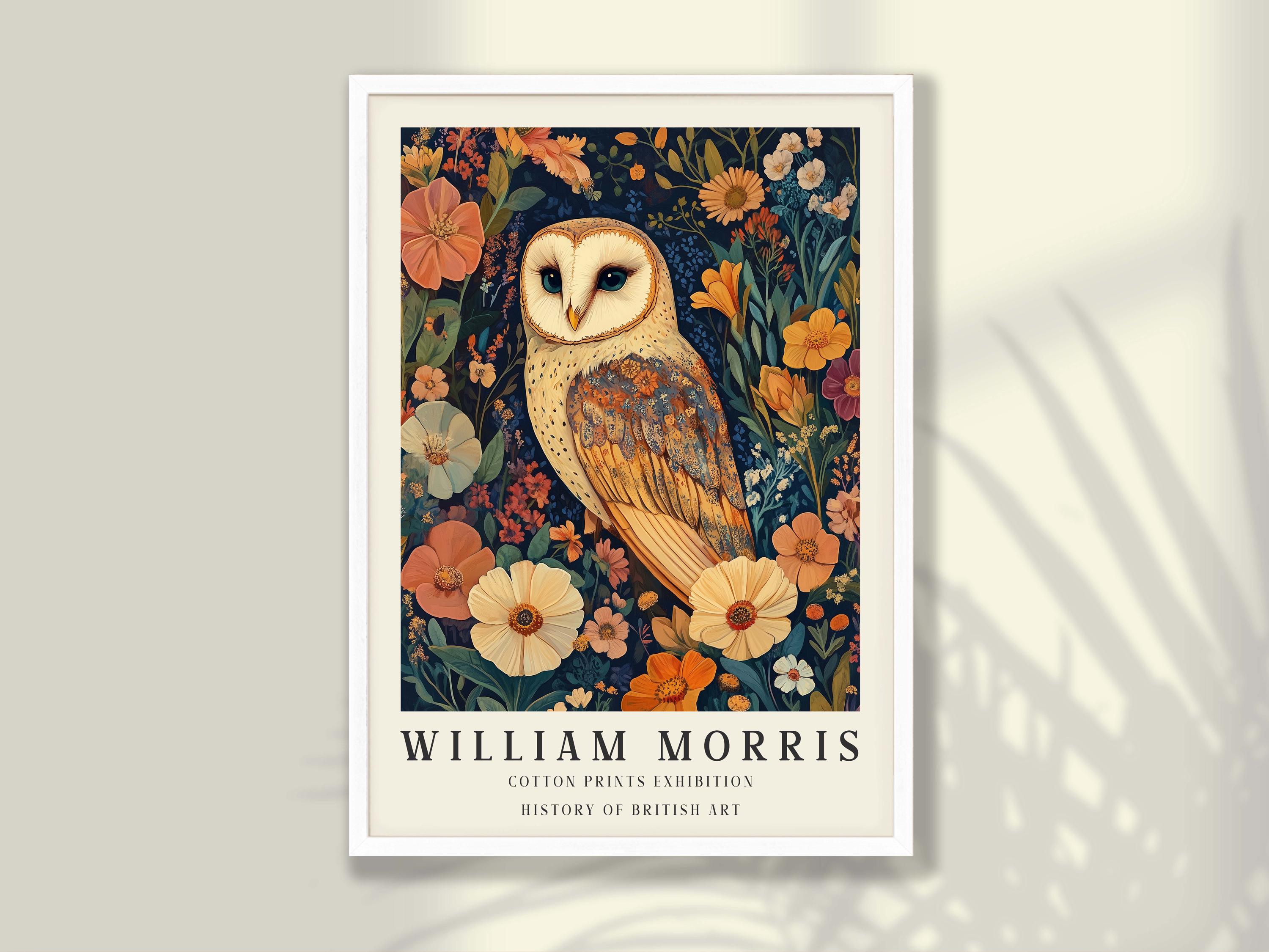 William Morris Owl Art Print: Mid-Century Floral Exhibition Poster