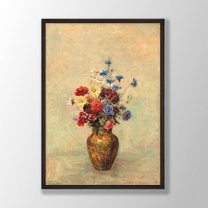 オディロン・ルドンの「ターコイズ色の花瓶の花」ファインアート