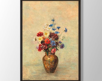 オディロン・ルドンのターコイズ色の花瓶に生けられた花(複製画) オディロン・ルドンのターコイズ色の花瓶に生けられた花(複製画