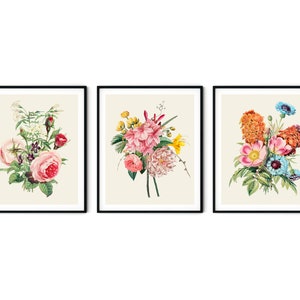 Vintage Blumendrucke 3er Set - Küchen Wandkunst, Botanische Drucke, Bauernhaus Wandkunst, Küchendekor, Bauernhaus Dekor, Blumenstrauß