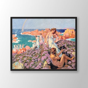 Stampa artistica di Maurice Denis - Ulisse con Calypso 1905, stampe di Maurice Denis, arte della parete nautica, decorazione della parete nautica, decorazione della casa sulla spiaggia