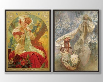 Conjunto de láminas Art Nouveau de Alphonse Mucha: Carteles vintage restaurados