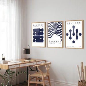 Blå Bauhaus-konsttryck, set med 3: Modern heminredning från mitten av århundradet bild 7