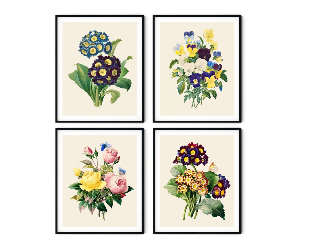 Botanical Prints Set of 4 - Botanical Art, Kitchen Wall Art, Botanical ...