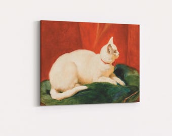 Vintage White Cat Print - Funny Cat Wall Art, Vintage Cat Poster, Cat Wall Decor, Cat Lovers Gift, Animal Wall Decor