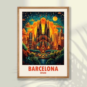 Barcelona Travel Poster No2 - Barcelona Druck, Reisedruck, Reiseposter, Barcelona Wandkunst, Spanien Wandkunst - RAHMEN und LEINWAND OPTIONEN