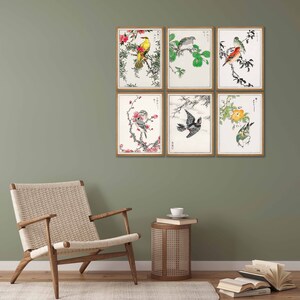 Japanese Bird Print Set of 6 Vintage Bird Art, Japanese Flower ...