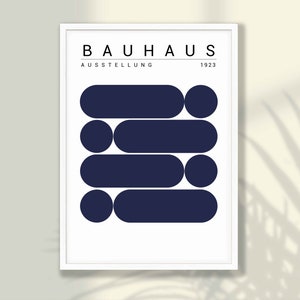 Blå Bauhaus-konsttryck, set med 3: Modern heminredning från mitten av århundradet bild 4