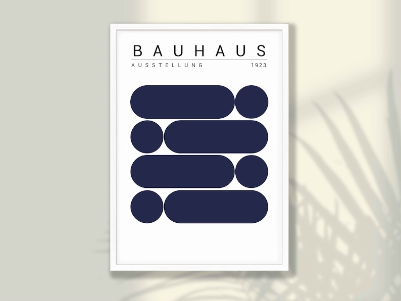 Blå Bauhaus-konsttryck, set med 3: Modern heminredning från mitten av århundradet bild 4