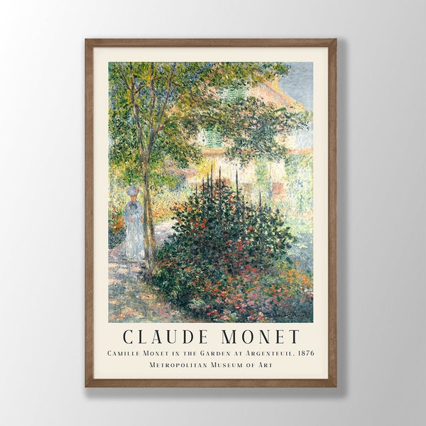Claude Monet Art Print | Garden at Argenteuil, Monet Wall Art, Art Nouveau Prints, Monet Exhibition Art, Farmhouse Decor, Kitchen Print