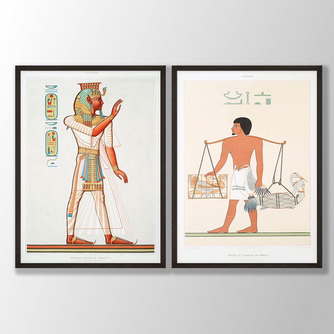 Egyptian Art Prints Set of 2 Egyptian Goddess, Ramses Portrait, Ancient