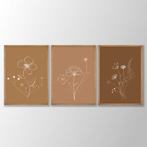 Neutrale Skizze Blumendrucke 3er Set - Küchenkunst, Botanische Wandkunst, Bauernhausdekor, Blumen Poster, Botanische Drucke