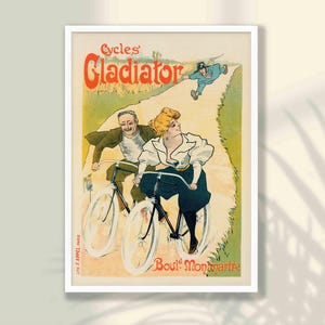 Vintage Bicycle Poster - Cycles Gladiator, Bicycle Wall Decor, Retro Bike Poster, Vintage Art Nouveau Poster, Vintage Advertisement