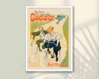 Vintage Cycles Gladiator Poster - Retro Bicycle Art Nouveau Print