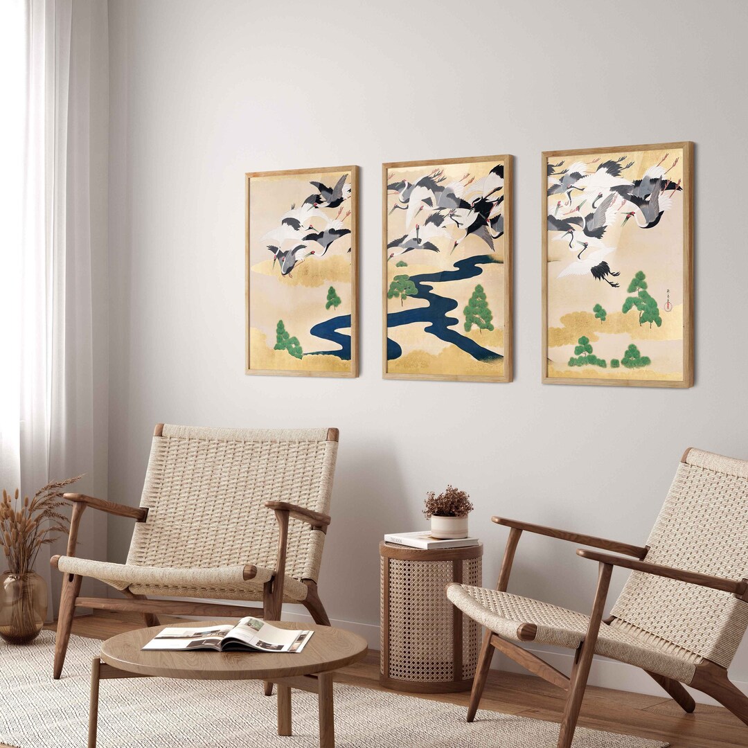 Japanese Crane Woodblock Print Set of 3 - Gallery Wall Art - Etsy
