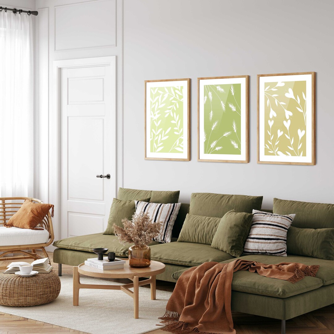 Green Floral Prints Set: Botanical Wall Art, Set of 3 - Etsy