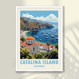Poster di viaggio dell&#39;isola di Catalina - Stampa dell&#39;isola di Catalina, Stampa di viaggio, Decorazione da viaggio, Arte murale dell&#39;isola di Catalina, California - CORNICE e TELA