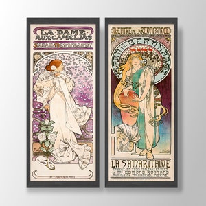 Set di 2 stampe di Alphonse Maria Mucha - Poster Art Nouveau, set da parete per gallerie, arte francese antica, decorazioni Art Nouveau, arte vittoriana, poster di Mucha