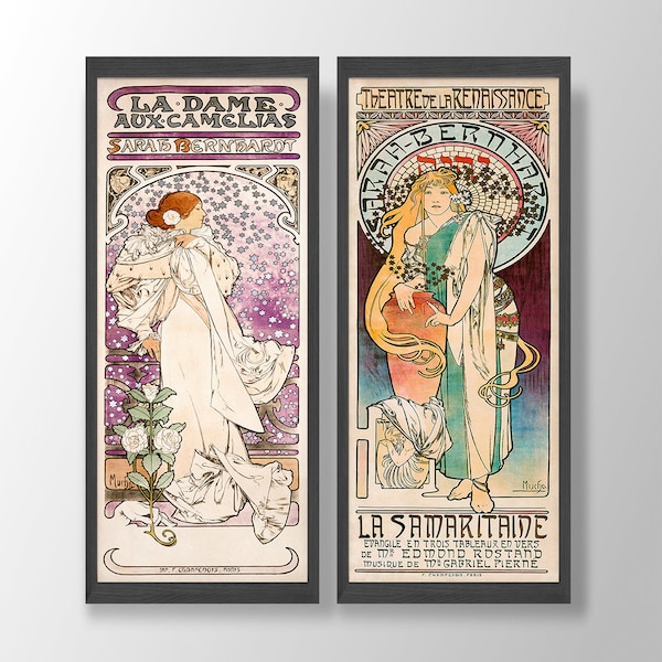 Alphonse Maria Mucha Prints Set of 2 - Art Nouveau Posters, Gallery Wall Set, Old French Art, Art Nouveau Decor, Victorian Art, Mucha Poster