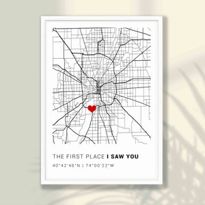 Gepersonaliseerde eerste plaats print - jubileumcadeau, de eerste plaats waar ik je zag, onze eerste date, Valentijnsdagcadeau, aangepast huwelijkscadeau