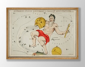 Aquarius Zodiac Art Print: Vintage Astrology Poster