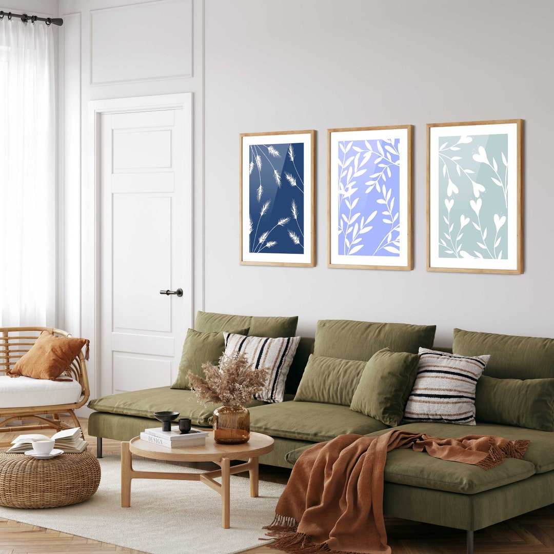 Blue Floral Prints Set: Botanical Wall Art, Set of 3 - Etsy