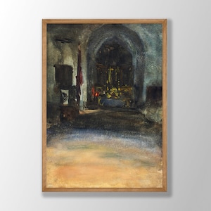 John Singer Sargent Art Print | Spanish Church Interior (1880), John Singer Sargent Poster, Museum Exhibition Poster, Watercolor Painting