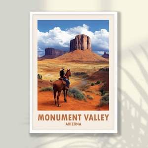 Monument Valley Travel Poster - Monument Valley Print, Travel Print, Travel Decor, Monument Valley Wall Art, Arizona Wall Art -FRAME CANVAS