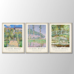 Claude Monet Prints Set of 3 No:7 - Monet Poster, Monet Exhibition Poster, Monet Paintings, Farmhouse Decor, Landscape Modern Home Decor